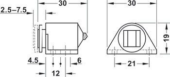 Magnetická záskočka, přídržná síla 3,0–4,0 kg, k přišroubování, kulatá