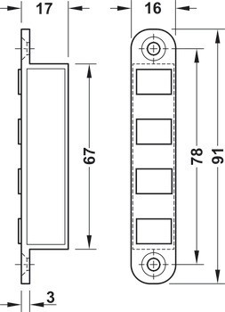 Magnetická záskočka, přídržná síla 4,0-8,0 kg, pro zápustnou montáž, hranatá