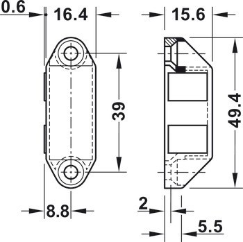 Magnetická záskočka, přídržná síla 4,0 kg nebo 6,0 kg, k přišroubování, hranatá