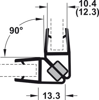 magnetické těsnění pro skleněné dveře, Magnetický, pro sprchové kouty, sklo-sklo, pro 90° skleněná čela