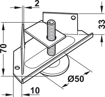 Mechanismus nastavení výšky soklu, S nosným úhelníkem, pro montáž do drážky a přišroubování