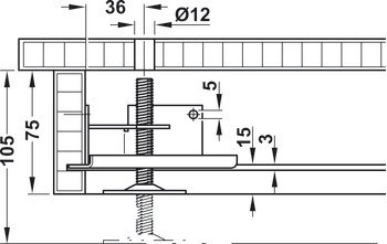 Mechanismus nastavení výšky soklu, S nosným úhelníkem, pro montáž do drážky a přišroubování