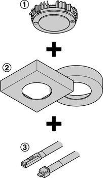 Modul svítidla, Häfele Loox LED 3091, 24 V, modulární, 3pólové (multi-white), vrtaný otvor ⌀ 58 mm, hliník