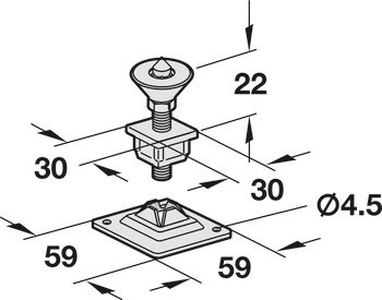 Montážní materiál pro sloup, pro vzpěru policového systému 30 x 30 mm