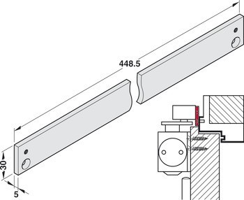 Montážní podložka, pro standardní kluznou lištu z TS 3000, TS 5000, TS 5000 EFS, horní dveřní zavírač, Geze