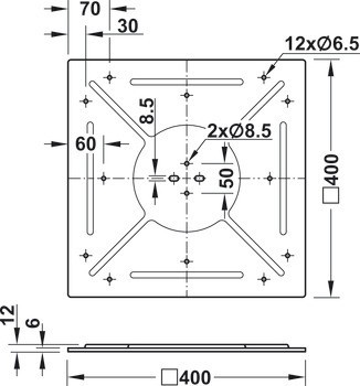 Montážní podložka pro stůl, Zesílené, pro průměr stolové desky až do 1200 mm