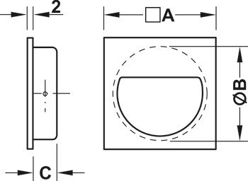 Mušle, nerez, čtvercová vně, půlkulatá uvnitř, Häfele Déco