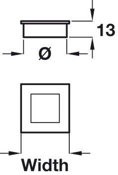 Mušle, zinková slitina, k nalepení, čtvercová, Häfele Déco