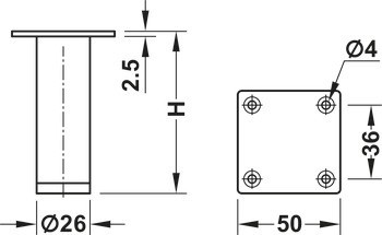 Nábytková noha, s deskou, bez výškového nastavení
