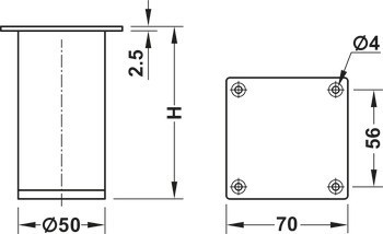 Nábytková noha, s deskou, bez výškového nastavení