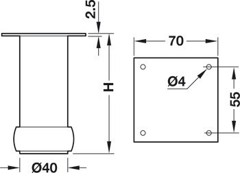 Nábytková noha, S deskou, s výškovým nastavením, hliník