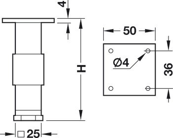 Nábytková noha, S deskou, výškovým nastavením a pouzdrem