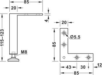 Nábytková noha, s výškovým nastavením, k přišroubování, ocel