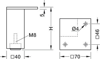 Nábytková noha, Hliník, s deskou (ocel nebo hliník), s nastavením výšky