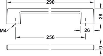 Nábytková úchytka, Madlo, zinková slitina, hranatá