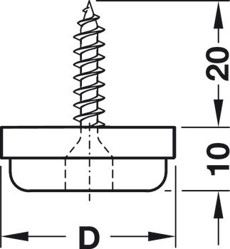 Nábytkový kluzák, plast, výška 10 mm, se šroubem