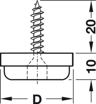 Nábytkový kluzák, výška 10 mm, plast, se šroubem
