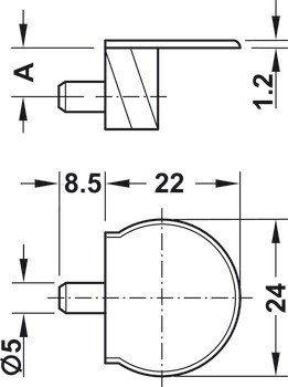 Nábytkový spoj, Rasant-Tab, k nasunutí do vrtaného otvoru ⌀ 5 mm