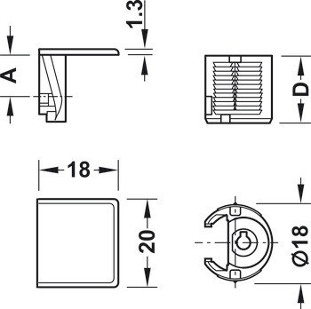 Nábytkový spoj, Tab 18, bez zamykacího mechanismu