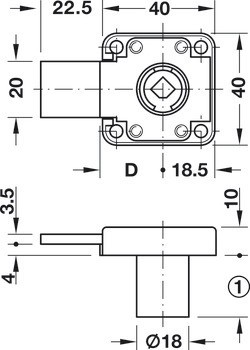 Nábytkový zámek se závorou, Häfele Symo, Backset 22 mm, Vysunutí závory 24 mm