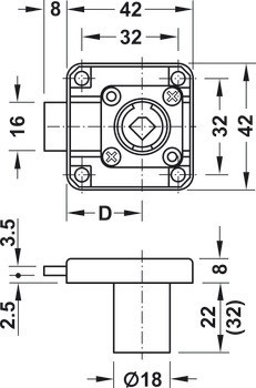 Nábytkový zámek se závorou, Symo, krátké vysunutí závory, backset 25 mm