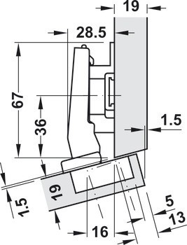 Nábytkový závěs 15°, Blum Clip Top Blumotion 95°