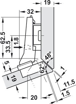 Nábytkový závěs 20°, Blum Clip Top Blumotion 95°