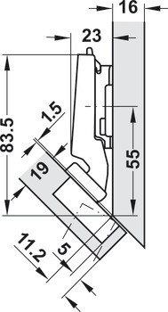 Nábytkový závěs -45°, Blum Clip Top Blumotion 110°