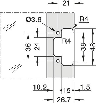 Nábytkový závěs, 94°, pro dveře s hliníkovým rámem, pro skrytou montáž