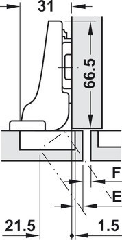 Nábytkový závěs, Blum Clip Top 110°, polonaložená montáž/oboustranná montáž, včetně nebo bez automatické zavírací pružiny