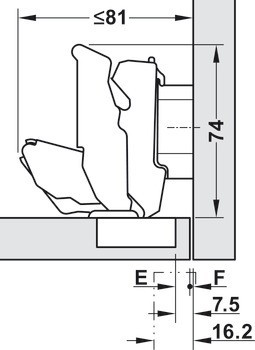 Nábytkový závěs, Blum Clip Top Blumotion 155º, polonaložená a vložená montáž
