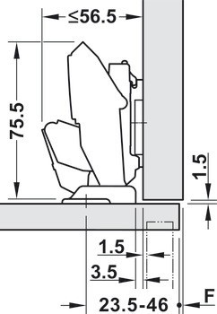 Nábytkový závěs, Blum Expando T, Clip Top Blumotion 110°