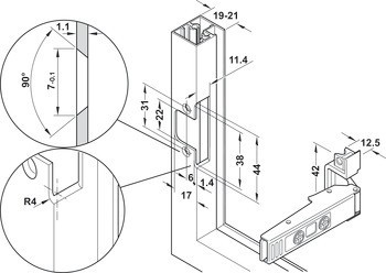 Nábytkový závěs, Clip Top 120°, závěs do hliníkového rámečku Aventos HF