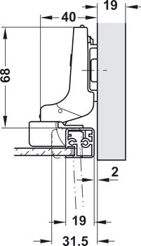 Nábytkový závěs, Clip Top Blumotion 95°, vložená montáž, pro úzké rámy