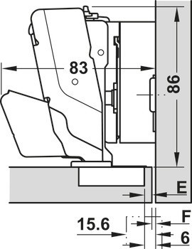 Nábytkový závěs, Grass Tiomos 155°, plně naložená montáž
