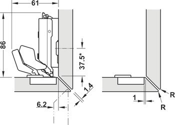 Nábytkový závěs, Grass, Tiomos M9 110°, pro tenké dveře od tloušťky dveří 12–28 mm