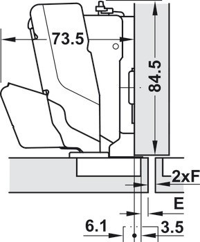 Nábytkový závěs, Grass Tiomos, úhel otevření 155°, polonaložená montáž/oboustranná montáž