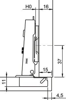 Nábytkový závěs, Häfele Metalla 110 SM 105°, plně naložená montáž