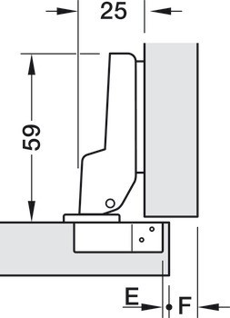 Nábytkový závěs, Häfele Metalla 50 A 110°, polonaložená montáž/oboustranná montáž