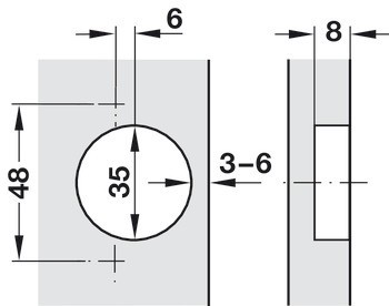 Nábytkový závěs, Häfele Metalla 510 A/SM 105°, pro tenké dřevěné dveře od 10 mm, polonaložená montáž/oboustranná montáž