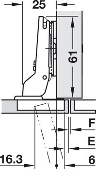 Nábytkový závěs, Häfele Metalla 510 A/SM 105°, pro tenké dřevěné dveře od 10 mm, polonaložená montáž/oboustranná montáž