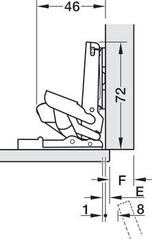 Nábytkový závěs, Häfele Metalla 510 A/SM 110°/Push 110°, plně naložená montáž, pro speciální materiály