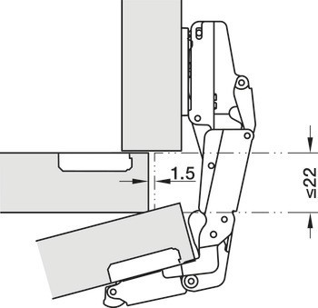 Nábytkový závěs, Häfele Metalla 510 A/SM 155°, plně naložená montáž