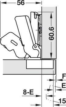Nábytkový závěs, Häfele Metalla 510 A/SM 155°, plně naložená montáž