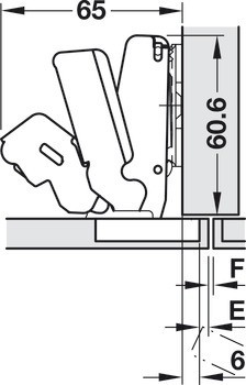Nábytkový závěs, Häfele Metalla 510 A/SM 155°, polonaložená montáž/oboustranná montáž