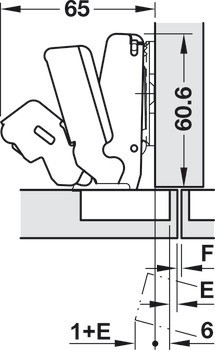 Nábytkový závěs, Häfele Metalla 510 A/SM 165°, polonaložená montáž/oboustranná montáž