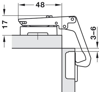 Nábytkový závěs, Häfele Metalla 510 A/SM 70°, pro aplikace do rohové skříňky, plně naložená montáž