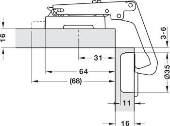 Nábytkový závěs, Häfele Metalla 510 A/SM 70°, pro aplikace do rohové skříňky, plně naložená montáž