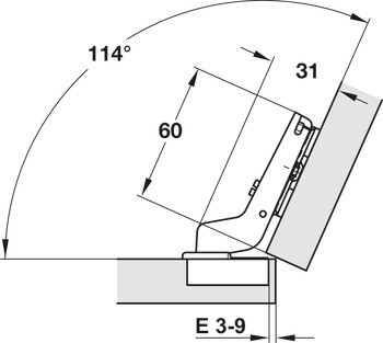 Nábytkový závěs, Häfele Metalla 510 A/SM 94°, pro 24° rohové aplikace