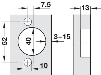 Nábytkový závěs, Häfele Metalla 510 A/SM 94°, pro dřevěné dveře do 40 mm, polonaložená montáž/oboustranná montáž